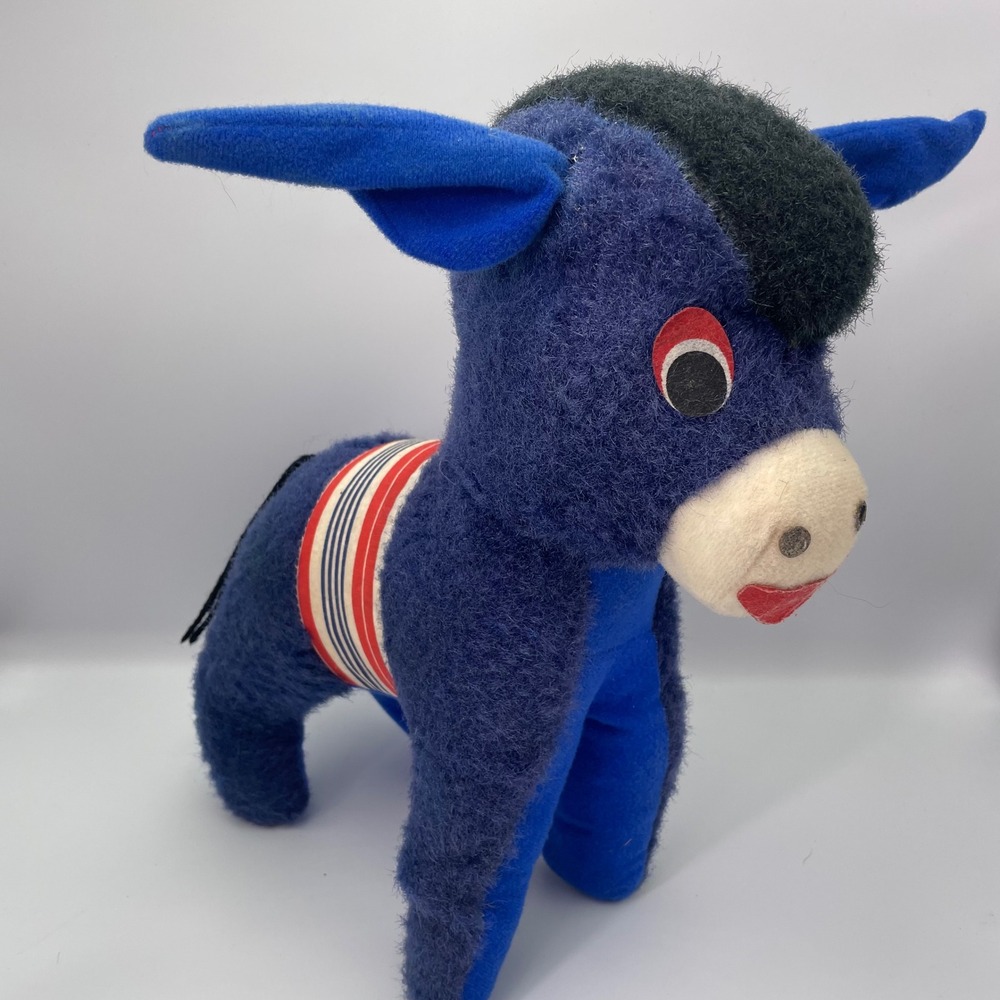 Vintage 60's Carnival Donkey Plush Wire Ears Pellet Stuffed Red‎ White Sadddle